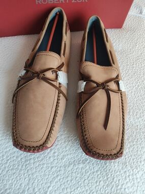 Robert Zur Tan Leather Moccasin Slip-Ons with Brown Laces 13